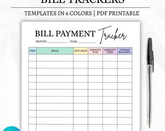 Bill Tracker Printable Template | Bill Pay Organizer |  Bill Payment Log | Monthly Bill Payment Checklist | Bill Tracker Editable Canva PDF