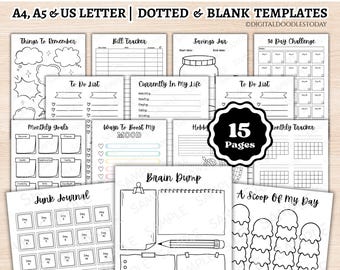 Monthly Trackers Bullet Journal Printable Pages, Journal Tracker Templates, Journal Pages Digital, BUJO Pages Bullet Journal Bundle Download