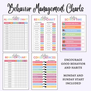 Editable Kids Chore Chart Bundle, School, Reward, Allowance, Daily Checklist, Weekly Chores, Behavior, Consequences, Screen Time, Letter image 5