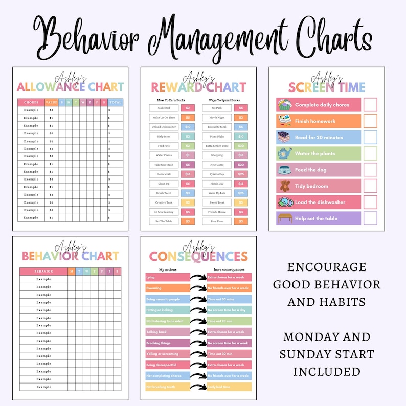 Editable Kids Chore Chart Bundle, School, Reward, Allowance, Daily Checklist, Weekly Chores, Behavior, Consequences, Screen Time, Letter image 5