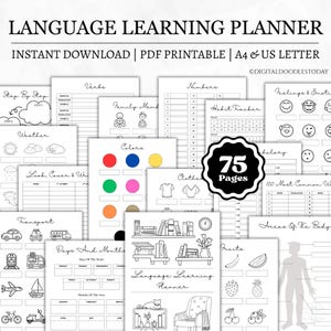 Language Learning Planner Printable Template Digital Download, Language Study Planner, Language Learning Template, Language Learning Journal