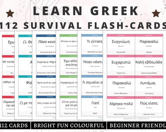 Greek Flashcards for Beginners, Greek Printable Flashcards, Greek Essential Phrases, Study Greek, Greek Language, Greek Practice