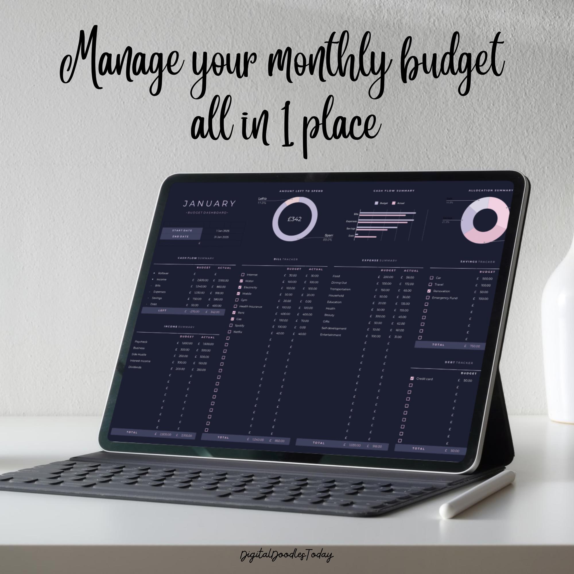 Budget Planner Google Sheet Dark Mode Monthly Budget Spreadsheet ...