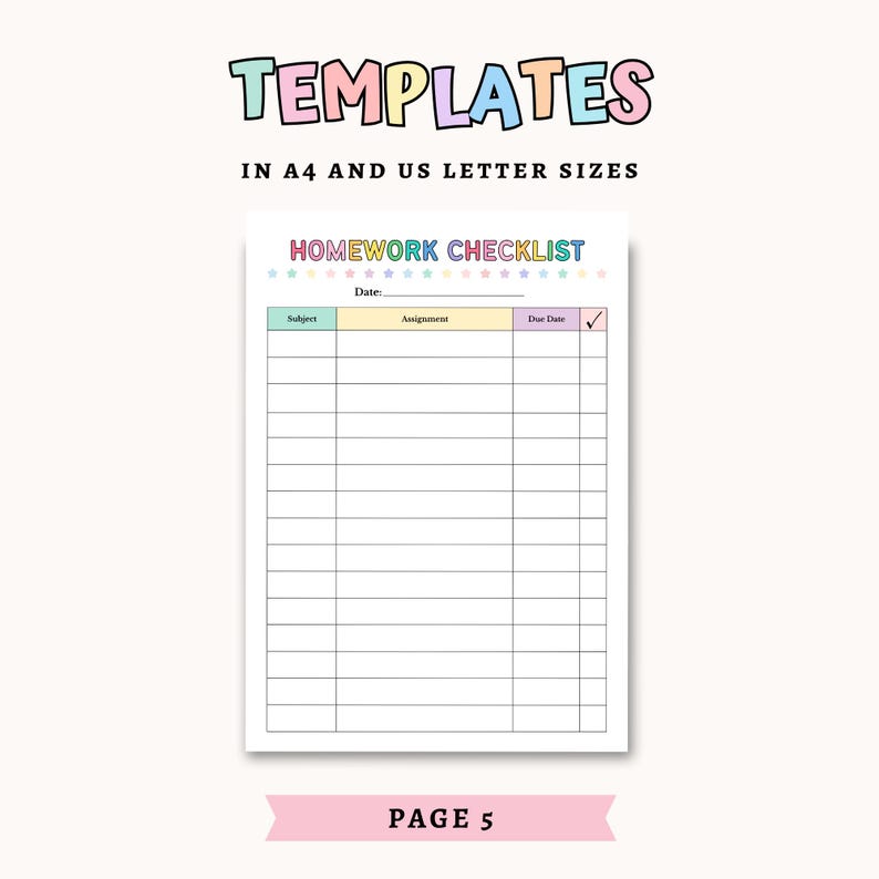 Subject Checklist Homework Editable Homework Planner Checklist | Printable Kids Homework Trackers ...
