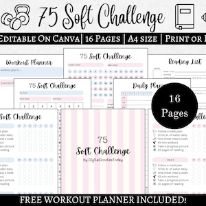 印刷可能な75ソフトチャレンジ、75ソフト印刷可能、75ソフト、より簡単な75、75ソフトチャレンジiPad Goodnotes、食事プランナー、読書リスト、PDF