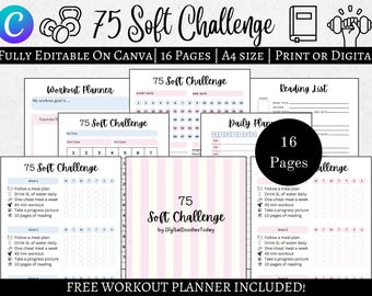 Printable 75 SOFT Challenge, 75 soft Printable, 75Soft, Easier 75, 75 Soft Challenge iPad Goodnotes, Meal Planner, Reading list, PDF