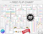 Editable Kids chore chart bundle,Kids daily checklist canva,Editable responsibility chart,Allowance,Screentime,Behavior,Reward chart, PDF