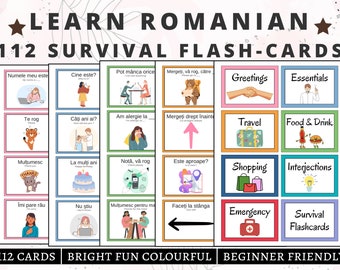 Romanian Flashcards for Beginners, Romanian Printable Flashcards, Romanian Essential Phrases, Romanian Language, Romanian Practice