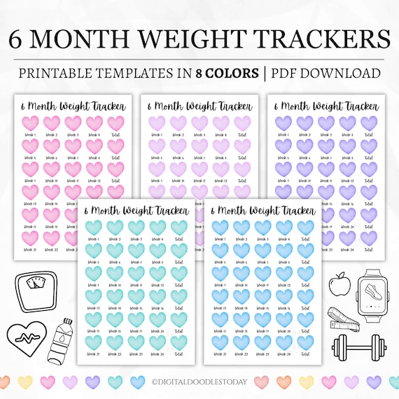6 Month Weight Loss Tracker Printable | Digital Weekly Weight loss Tracker | Printable 24 Week Weightloss Tracker Chart PDF Digital Download