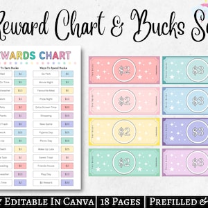 Bearbeitbar Kids Reward Bucks | Druckbar | Mom Bucks, PDF Belohnungssystem für Kinder | Chore Bucks, Good Behaviour Bucks, Spielgeld, so tun, als Geld