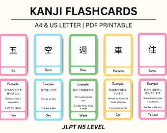 日本語漢字フラッシュカード：JLPT N5語彙（印刷可能なPDF） - Etsy 日本