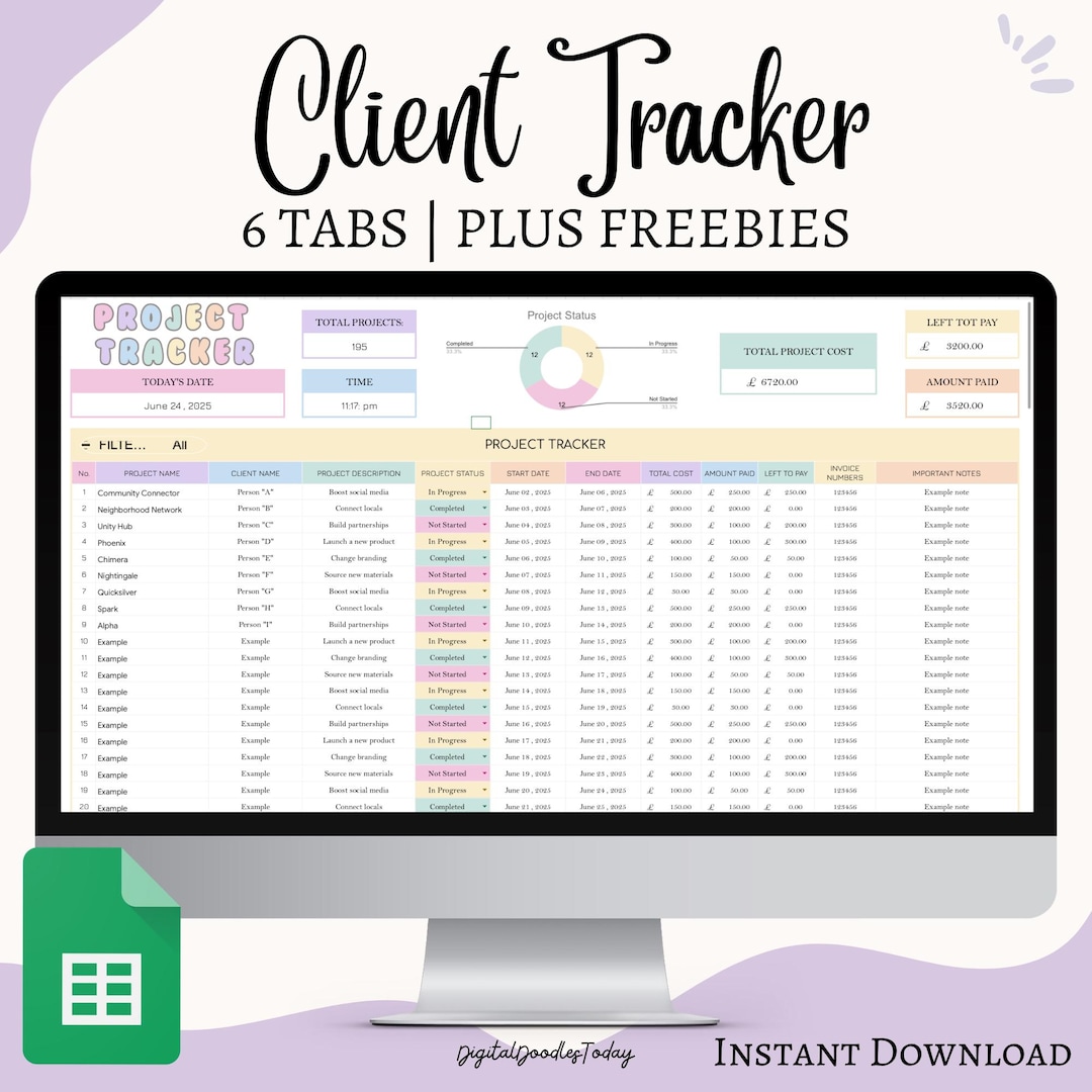 Client Tracker Google Sheets Template | Client Management Spreadsheet ...