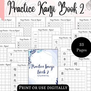 Kanji Book 2 | Japanese Language Workbook | Printable Japanese Calligraphy | Kanji Letter Practice | Japanese Alphabet Template | Learn JPN