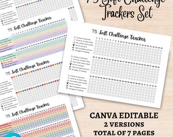 Editable 75 Soft Tracker Challenge, 75soft Challenge, Printable 75 Soft Challenge, 75 Day Fitness Challenge Digital Download, Health Tracker