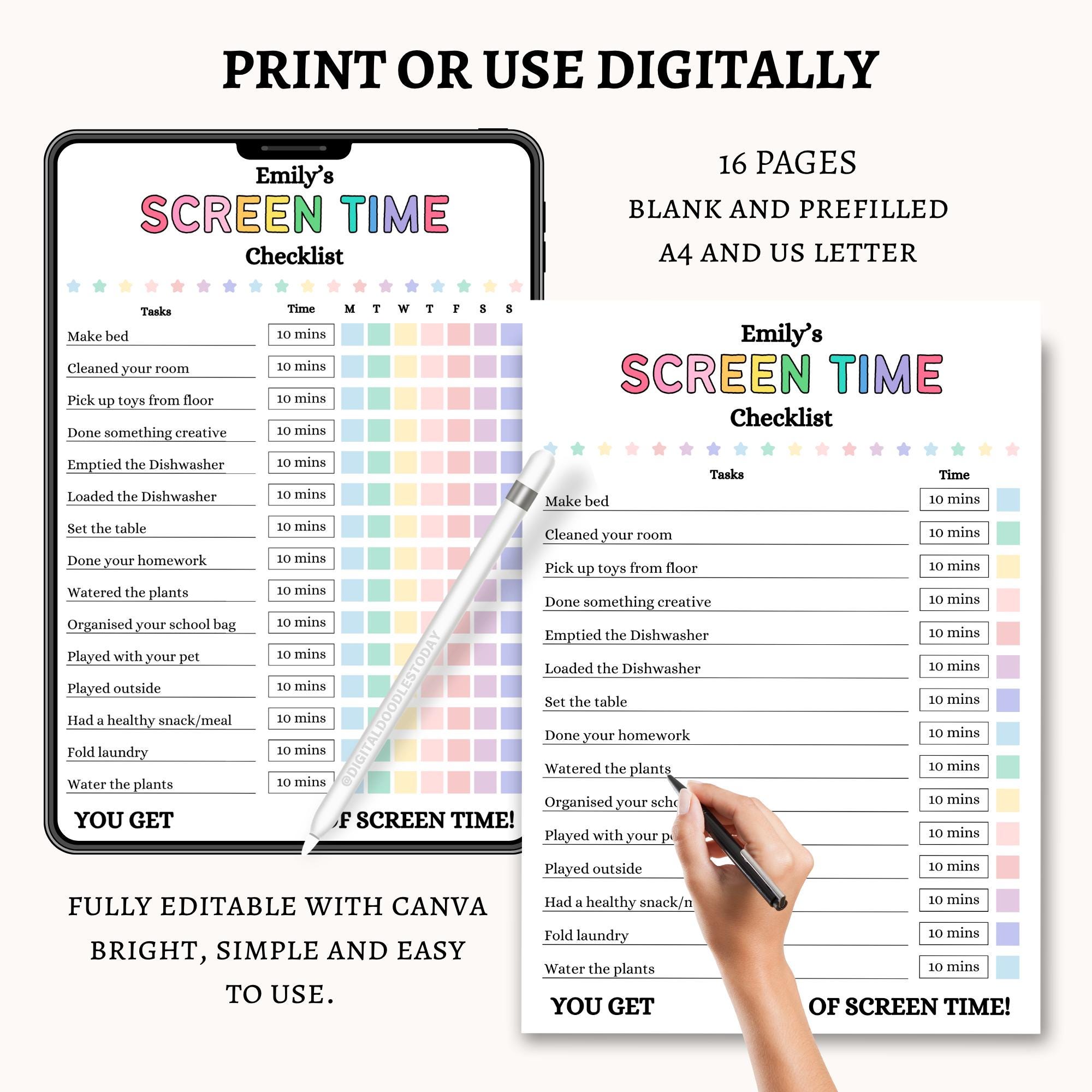 Screen Time Checklist.pdf Buy Editable Screen Time Checklist, Screen Time Rules,screen Time Chore ...