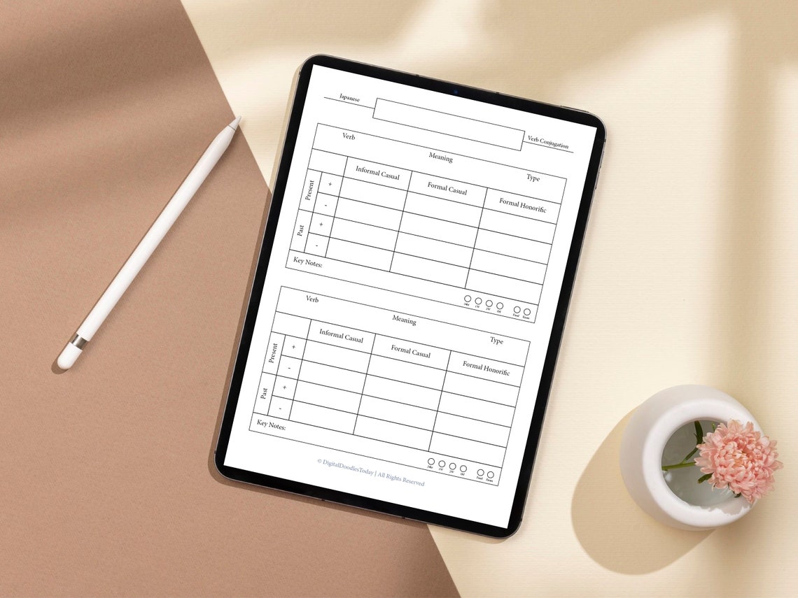Japanese Verb Conjugation Practice Worksheet Printable Digital Download ...