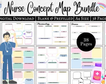 Nursing concept map bundle, Cocept map template ,Printable nursing concept map,Nursing Printables,Nurse study templates,Pharmacology,Disease