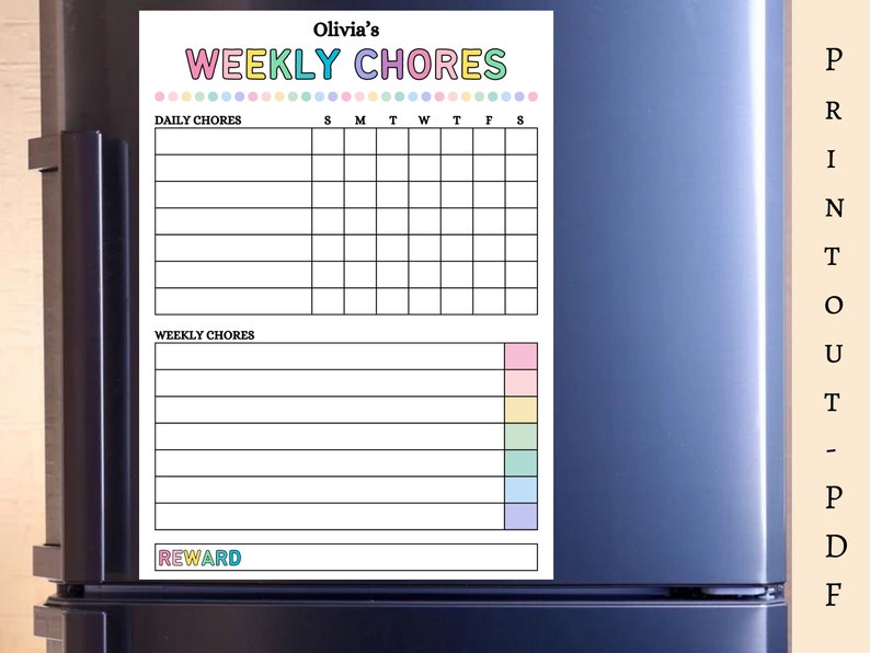 Chore Chart, Printable Editable Daily & Weekly Kids Chore ...