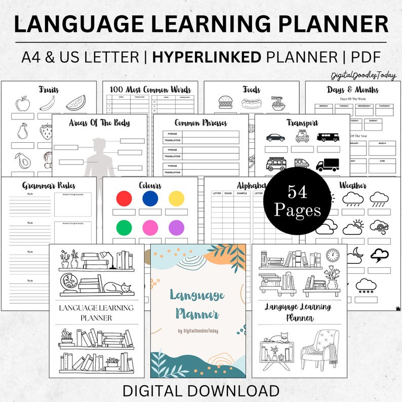 Language Learning Planner printable, Language study notebook, Vocabulary notebook, Language learning templates, Language learning journal image 1