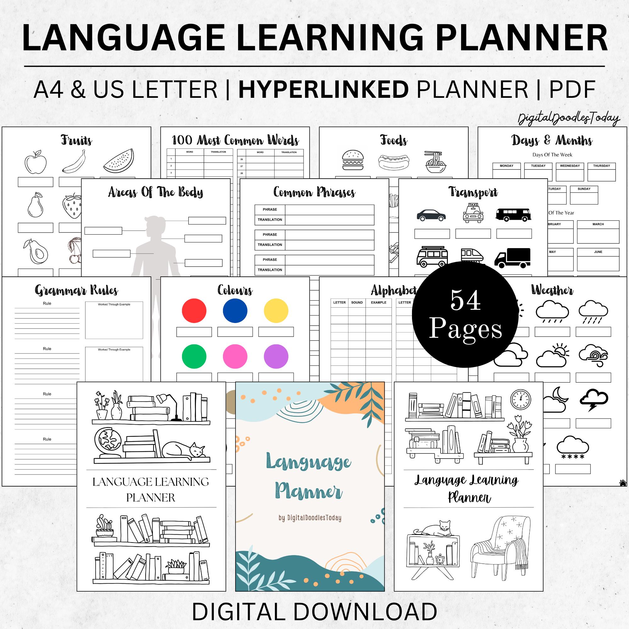 Language Learning Planner Printable, Language Study Notebook ...