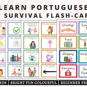 Portuguese Flashcards for Beginners, Portuguese Printable Flashcards, Portuguese Essential Phrases, Study Portuguese, Portuguese Language