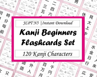 Learn Japanese with Kanji 120 Flashcards for beginners JLPT N5 Level, Kanji Practice, Kanji Beginner, PDF Print, Japanese Language Learning