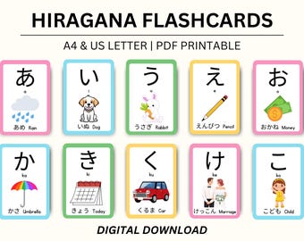 Japanese Hiragana Flashcards, Hiragana Printable Flashcards, Japanese Alphabet Flashcards, Digital Download PDF Printable Japanese Flashcard