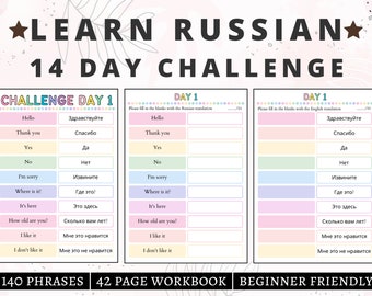 Russian Language, Russian Practice Phrases, Russian Beginner Phrases, Russian Learning, Russian Workbook, Russian Challenge, Worksheets, PDF