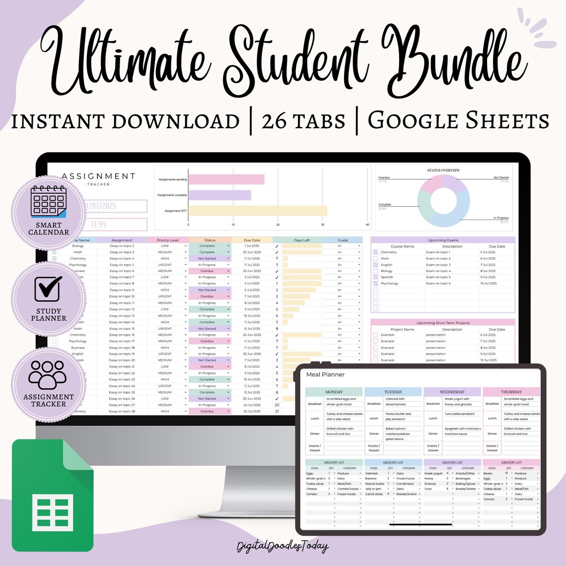 Ultimate Student Productivity Spreadsheets BUNDLE, Academic School ...