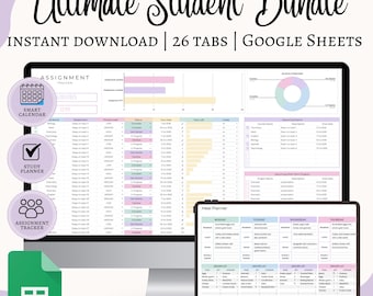 Ultimate Student Productivity Spreadsheets BUNDLE, Academic School Planner, School Assignment Tracker Google Sheets, Ultimate Habit Tracker