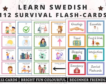 Swedish Flashcards for Beginners, Swedish Printable Flashcards, Swedish Essential Phrases, Sweden, Swedish Language, Swedish Practice