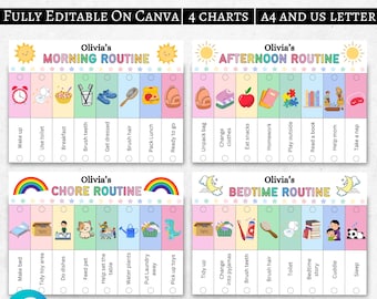 Kids Flip Routine Chart Editable Printable, Morning Evening Bedtime Flip Chart, Visual Schedule For kids Toddler Chore Chart Canva PDF