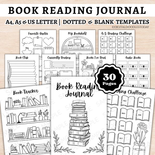 Book Reading Journal Reading Planner Bundle Book Tracker Reading Challenge Book Reading Log Book Review Monthly Yearly Printable Digital PDF