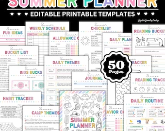 Agenda d'été 2026 pour enfants, agenda d'été modifiable, agenda d'été imprimable, calendrier d'été, liste de contrôle pour les tâches ménagères, téléchargement numérique PDF