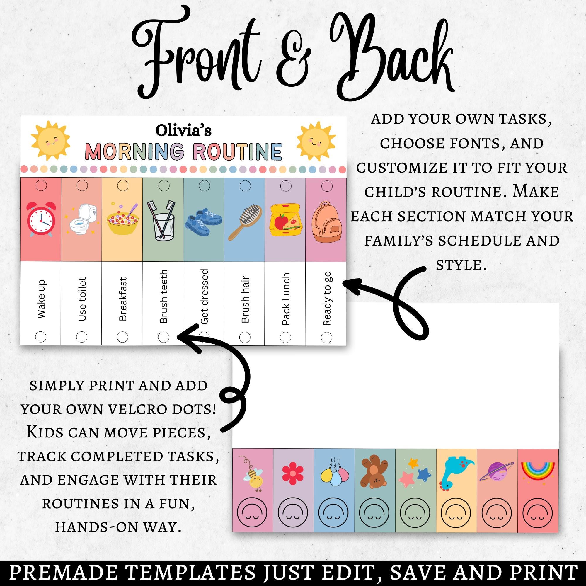 Kids Boho Flip Routine Chart Editable Printable, Morning Evening ...