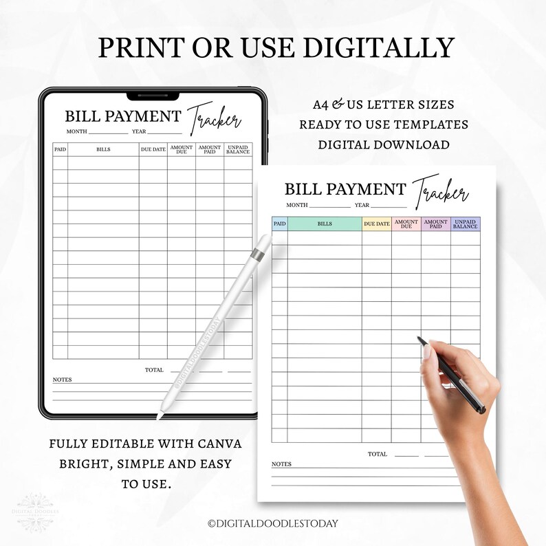 Bill Tracker Printable Template | Bill Pay Organizer | Bill Payment Log ...