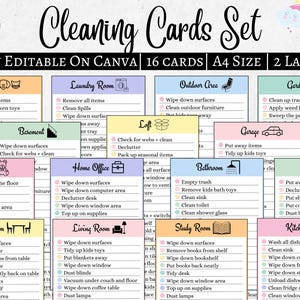 Liste de contrôle modifiable pour le nettoyage du TDAH par chambre, planificateur de programme de nettoyage Flylady, cartes de nettoyage pour enfants, liste de contrôle pour le désencombrement, TÉLÉCHARGEMENT NUMÉRIQUE pdf