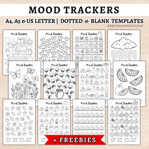 Mood Tracker Bundle, Monthly Mood Trackers, Printable Bullet Journal Trackers, Bullet Journal Mood Tracker Inserts, BUJO Setup Templates