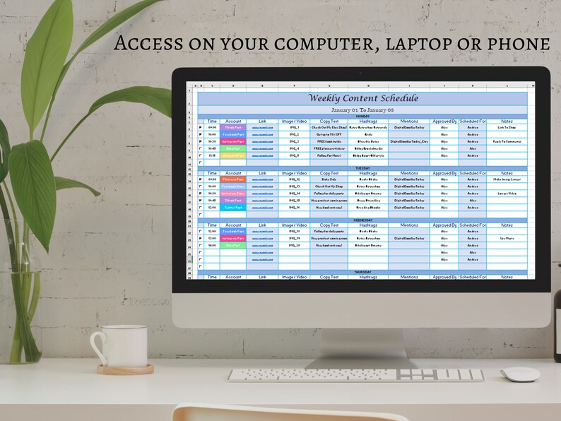 Weekly social media content schedule excel spreadsheet social media