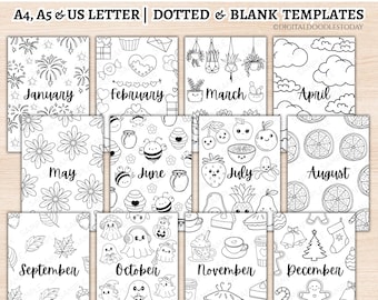 12 Monthly Planner Cover Pages Bundle Journal Printable Bujo Premade Monthly Dashboard, Monthly Title Pages Coloring Journal Insert Template