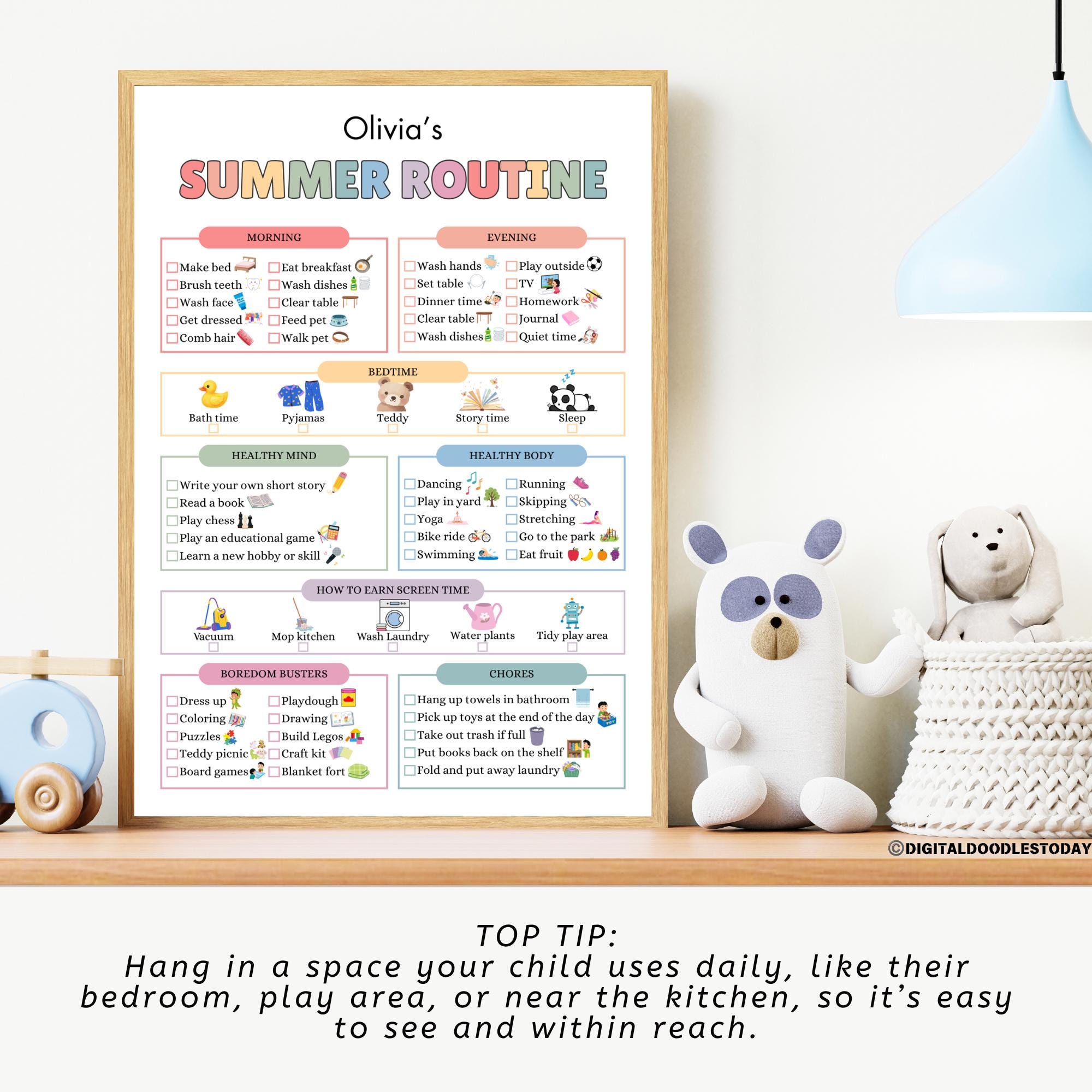 Summer Chart.pdf Printable Summer Daily Routine Kids | Editable Summer Chore Chart ...