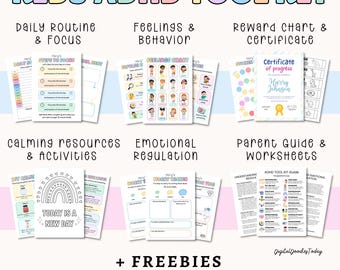 Children ADHD Executive Functioning Kit | Printable ADHD Kids Tools | Printable Editable ADHD Tools | Calm Down Corner Posters | Kids Charts