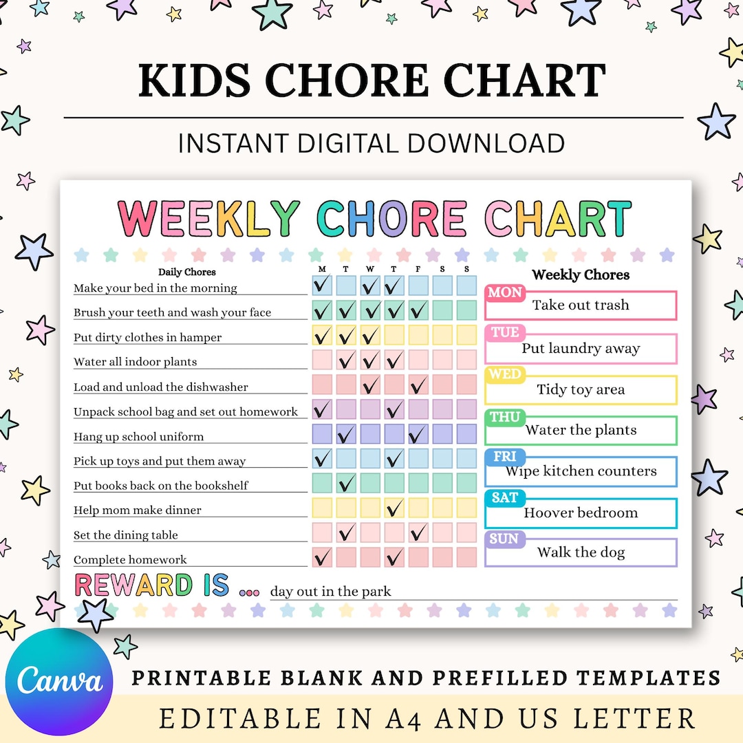 Editable Weekly Chore Chart for Kids | Printable Kids Responsibility ...