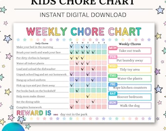Editable Weekly Chore Chart for Kids | Printable Kids Responsibility Chart | Canva Kids Chore Chart | Kids Daily Routine Checklist | Canva