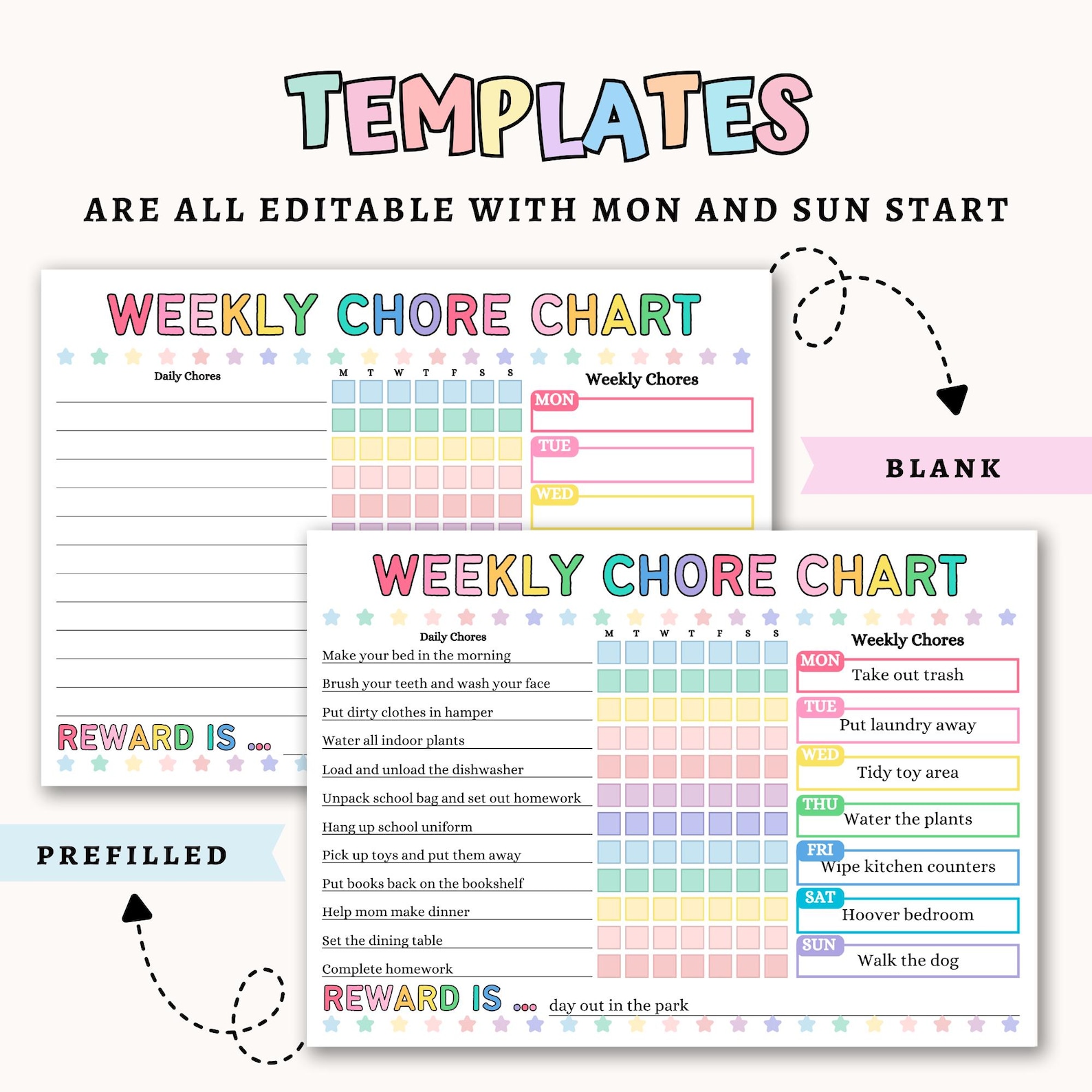 Editable Weekly Chore Chart for Kids | Printable Kids Responsibility ...