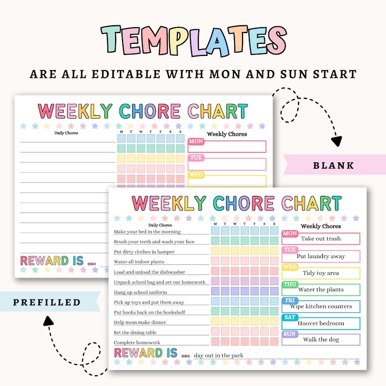Editable Weekly Chore Chart for Kids | Printable Kids Responsibility ...