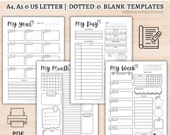 Daily Planner, Weekly Planner, Monthly Planner, Yearly Planner Printable Bullet Journal Templates, BUJO Daily Page, Bullet Journal Trackers
