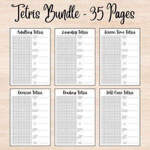 2025 Bullet Journal-configuratie, 35 Tetris-trackers, blanco Tetris-sjablonen, Tetris-trackerbundel, jaarlijkse trackersbundel, BUJO planner-sjablonen