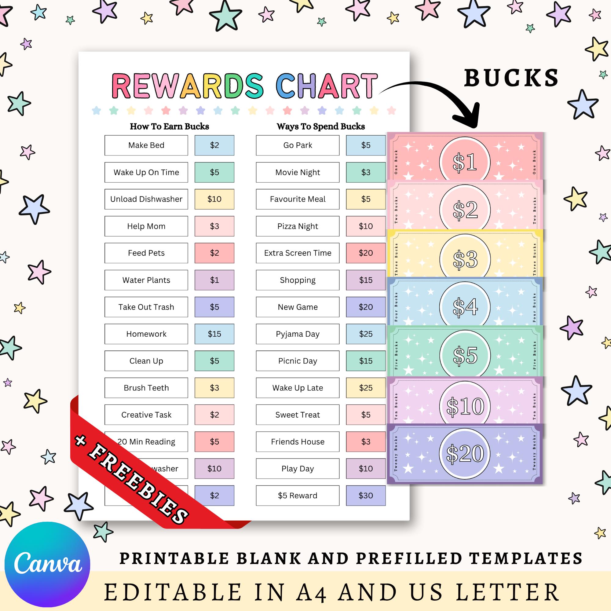 Editable Kids Reward Bucks | Printable | Mom Bucks | PDF Reward System ...