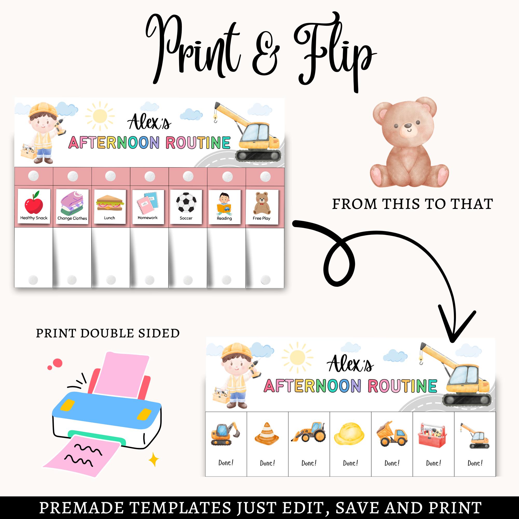 Kids Flip Chart Toddler Routine Chart, Canva Editable Routine Flip ...